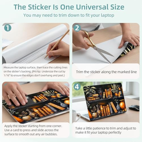 Universal Laptop Skin Decal, 3-Piece Vinyl Protector for 12 13 14 15.6" Notebook, Waterproof Anti-Scratch, Easy Trim & Bubble-Free Finish, Shelf Filled with Books - color: Shelf Filled with Books