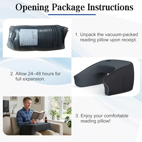 Reading Pillow for Gaming, Ergonomic Memory Foam Lap Desk Pillow | Cup Holder & Pocket, Large Non-Slip Bottom Arm Rest Pillow for Working, Crocheting in Bed, Couch, Floor (Deep Grey)
