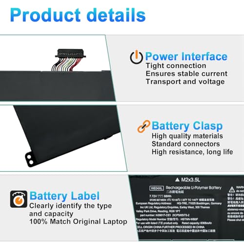 WE04XL N39857-005 Battery Replacement for HP X360 Spectre 14-EU 14-eu0098nf, Envy X360 16-AC 16-AD 2-in-1, Pavilion Plus 14-ew 14-ey 16-ab 16t-ab 14-ey0000 Series Notebook TPN-DB1Q 68Wh - size: 10.83*4.02*0.24inch WE04XL