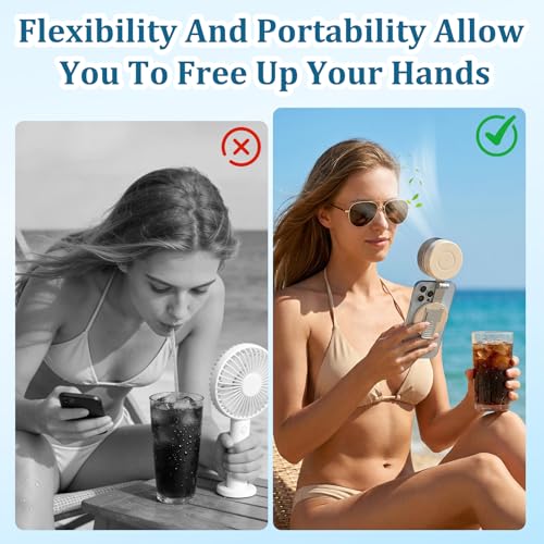 hepanio Clip On Fan,Small Fan Clip on for Shirt & Waist 3 in 1 Portable Silent Mini Bladeless Fan Magnetic Phone Fan Magsafe Compatible with Fill Light,Clip & Desktop Dual Use,360° Clip On Fan - color: White