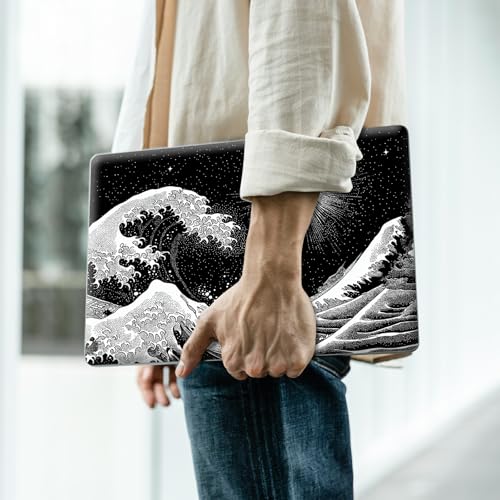 Reusable Universal Laptop Skin Sticker, Cut to Fit for 11.6–15.6 Inch Laptops, Waterproof Protective Film, No-Residue - Black Wave - color: Black Wave