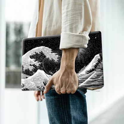 Reusable Universal Laptop Skin Sticker, Cut to Fit for 11.6–15.6 Inch Laptops, Waterproof Protective Film, No-Residue - Black Wave - color: Black Wave