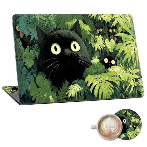 Laptop Skin Sticker Decal 15.6 Inch,12 13 13.3 14 15 15.6 in Laptop Netbook Skins for Notebook,Art Decal Removable Waterproof Scratch Resistant,Universal Vinyl Cover,Green Plant Cat - color: Green Plant Cat