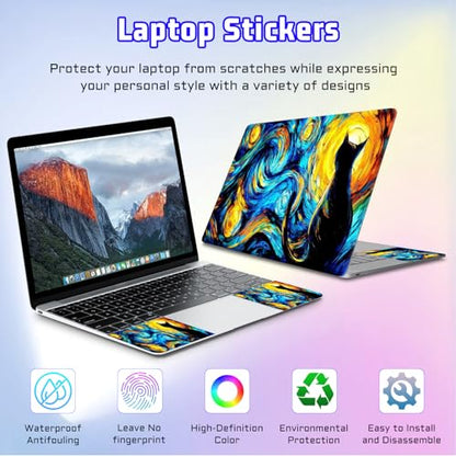 Universal Laptop Skin Sticker Decal, Compatible with MacBook HP Dell Lenovo 12"-15.6", Reusable Vinyl Notebook Cover 3PCS Set, High-Recognition Film-Van Gogh Starry Night Cat - color: Black Cat Starry Night