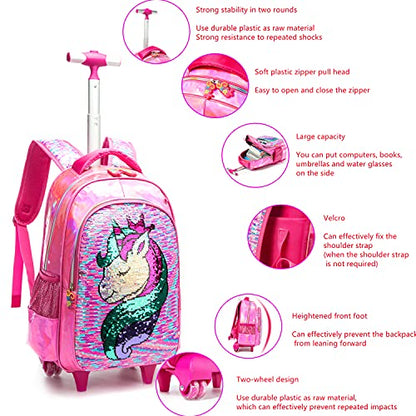 School Kids Rolling Backpack for Girls 3PCS With Trolley Wheeled Backpacks - color: Djs-mh