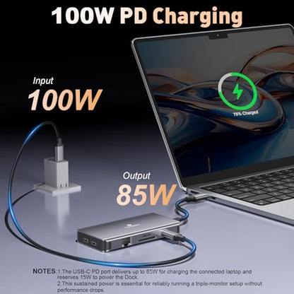 USB C Docking Station Dual Monitor, 9 in 1 Laptop Docking Station Triple Monitor, 4K@60Hz USB C Hub Dual HDMI and DisplayPort, 1000Mbps LAN, 5Gbps USB-C, 100W PD, SD/TF for HP/Dell/Laptop