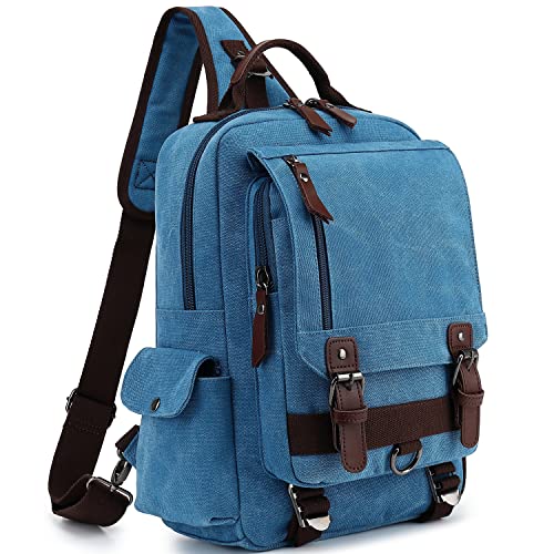 Retro Canvas Messenger Bag — Unisex Crossbody Shoulder Sling Bag for Travel, Work & Daily Use - color: Sky Blue 1, size: Large