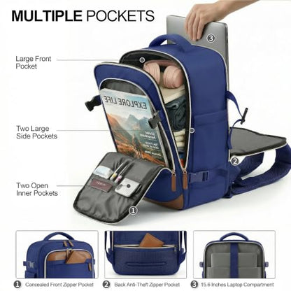 TILYMOL Travel Backpack for Women & Men - 15.6 inch Laptop Backpack Airplane Flight Approved, Large Carry On Anti-theft Bag for Travel Work Business Weekender - color: Blue