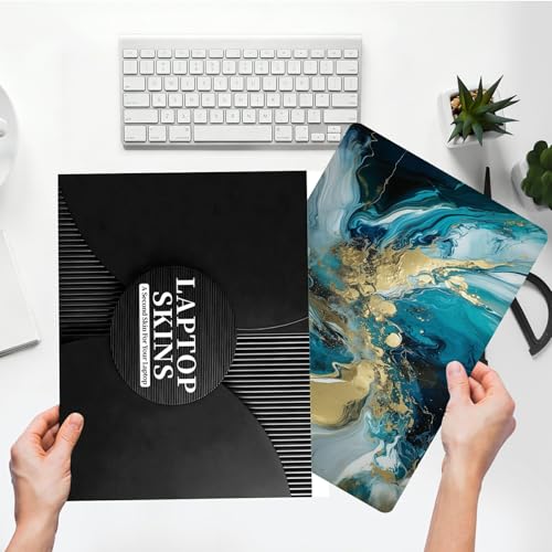 Universal Laptop Skin Sticker with 2 Wrist Pad Skins, Waterproof Scratch Resistant Vinyl Laptop Cover Decal, Cut to Fit for 11–15.6 Inch MacBook HP Dell Lenovo, Abstract Teal Marble - color: Abstract Teal Marble