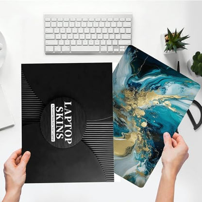 Universal Laptop Skin Sticker with 2 Wrist Pad Skins, Waterproof Scratch Resistant Vinyl Laptop Cover Decal, Cut to Fit for 11–15.6 Inch MacBook HP Dell Lenovo, Abstract Teal Marble - color: Abstract Teal Marble