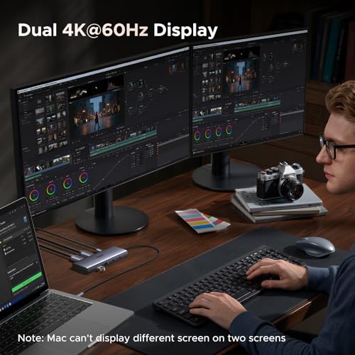 UGREEN 9-in-1 USB C Docking Station, Dual Monitor 4K@60Hz, USB C Hub with 2xHDMI, 5Gbps USB-A&C Data Ports, 100W PD, SD/TF 3.0, 15'' Cable, Revodok Pro Laptop USB-C Dock for HP, Thinkpad,Dell and More