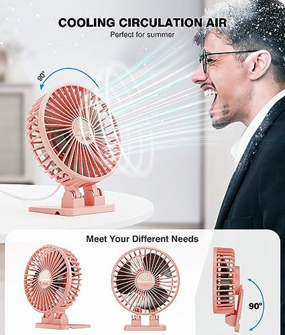 JZCreater USB Desk Fan, Portable Mini Fan, 3 Speeds Desktop Table Cooling, Plug in Power, Rotation Strong Wind, Quiet Personal Small Fan for Home Desktop Office Travel Bedroom, Pink - color: Pink Black