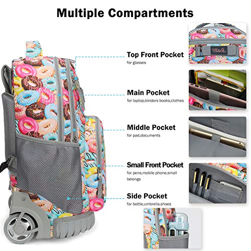 Tilami Rolling Backpack 19 inch with Lunch Bag Wheeled Laptop Backpack, Doughnut - color: Doughnut