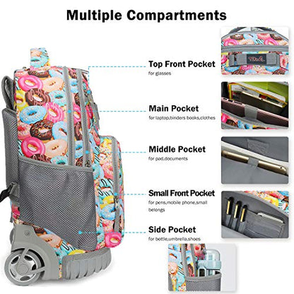 Tilami Rolling Backpack 19 inch with Lunch Bag Wheeled Laptop Backpack, Doughnut - color: Doughnut