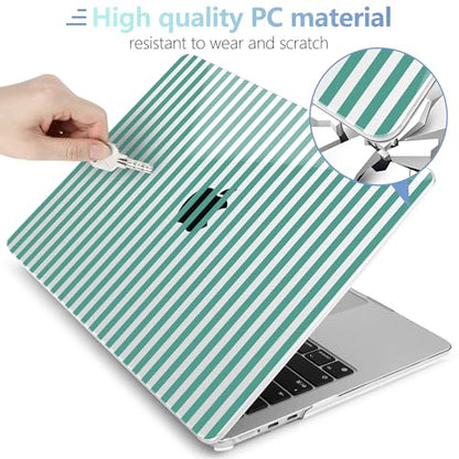 MEEgoodo Case for M5/M4/M3/M2 MacBook Air 15 inch Case 2026 2025 2024 2023, Laptop Shell Fit Model (A3448/A3241/A3114/A2941) for MacBook Air 15.3-inch, Green Stripes - color: Green Stripes