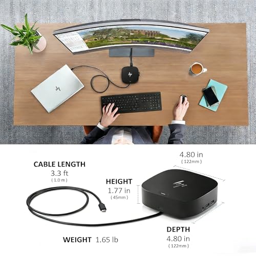 HP Docking Station for Laptop Dual Monitor,HP USB-C G5 Dock with 120W AC Adapter,Bundle with USB-C/HDMI/DP Cables (Renewed)