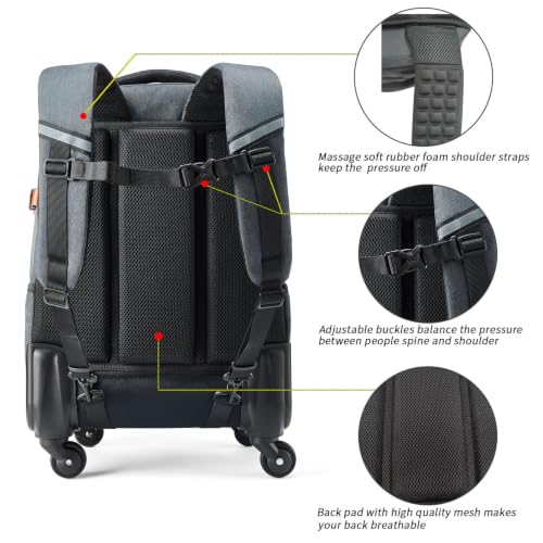 20 Inches Water-resistant Rolling Laptop Backpack Wheeled Backpack for Adult, Business People and Travel Commuter Carry-on Luggage with Spinner Wheels Travel Luggage (Black, 20 Inches)