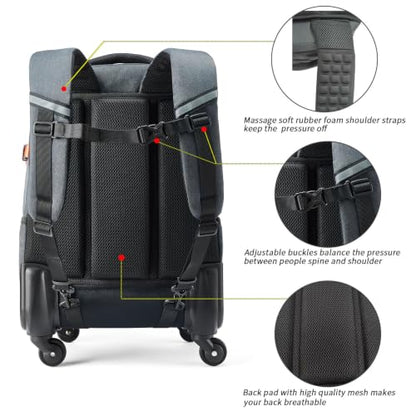 20 Inches Water-resistant Rolling Laptop Backpack Wheeled Backpack for Adult, Business People and Travel Commuter Carry-on Luggage with Spinner Wheels Travel Luggage (Black, 20 Inches)