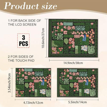 PLIGREAT 15 Inches Dark Bottom Leaves Flower Style Laptop Sticker Decals, Creative Art Laptop Skin Stickers Fits 12" to 15" Laptops Universal Waterproof Removable Notebook Art Protector, Green Pink - color: Green Pink