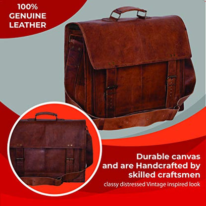 Komal's Passion Leather Briefcase for Men and Women 18 inch Handmade Leather Messenger Bag for Laptop Best Computer Satchel Distressed Bag (Single Pocket) - color: Single Pocket