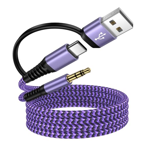 USB to 3.5mm Audio Aux Cable for Headphones Speaker PC PS5 Laptop Desktops,2in1 6FT Type C to 3.5mm Headphone Adapter TRS Stereo Braided Car Aux Cord for iPhone 17 Pro Max/17/16/16 Pro/15 Plus/Samsung - color: Purple