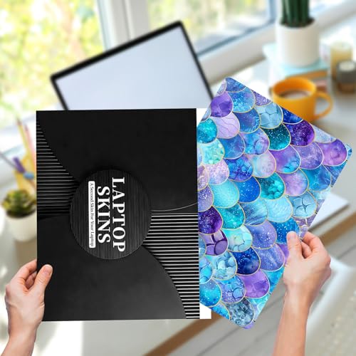 12.1”-15.6” Laptop Skin Sticker (Fits 13”, 13.3”, 14”, 15”, 15.4”) | Reusable Universal Protective Vinyl Art Decal Cover | Waterproof & Scratch-Resistant |Blue Iridescent Mermaid Scales - color: Blue iridescent Mermaid Scales
