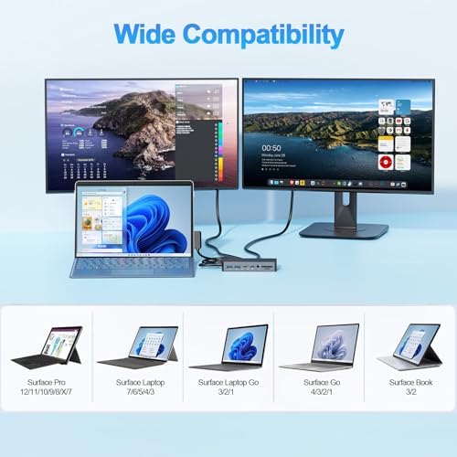 New Surface Thunderbolt 4 Dock Triple Displays 4K@60Hz HDMI+USB C+DP Compatible Surface Pro 12/11/10/9/8/X/7+/7, Surface Laptop 7/6/5/4/3, Surface Go 4/3/2/1, Surface Laptop Go 3/2/1, Surface Book 3/2