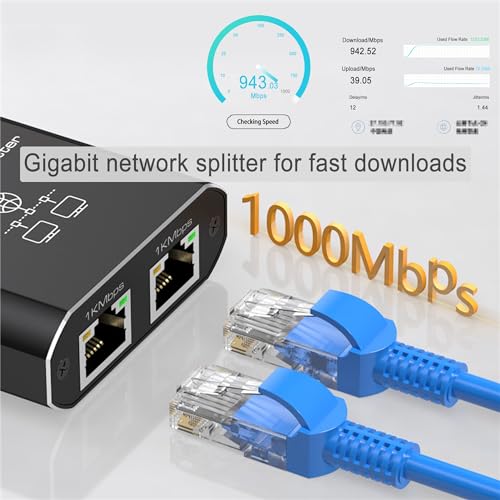 Gigabit Ethernet Splitter 1 to 2, RJ45 Internet Splitter for Cat 8/7/6/5e/5 | 2 Devices Networked Simultaneously ,1000 Mbps Dual-Port network Splitter with USB Power Cable,Aluminum Case, for Routers - style: Gigabit Ethernet Splitter 1 to 2