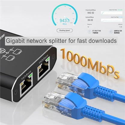 Gigabit Ethernet Splitter 1 to 2, RJ45 Internet Splitter for Cat 8/7/6/5e/5 | 2 Devices Networked Simultaneously ,1000 Mbps Dual-Port network Splitter with USB Power Cable,Aluminum Case, for Routers - style: Gigabit Ethernet Splitter 1 to 2