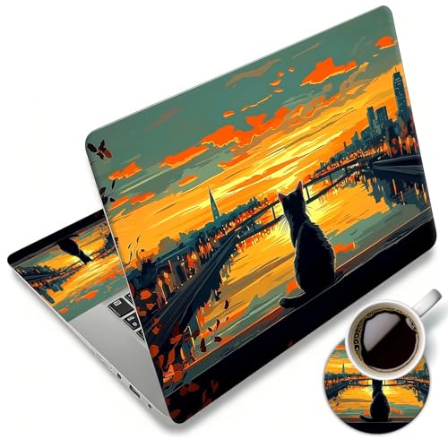 Laptop Skin Sticker Decal 12"-15.6" Universal Laptop/Notebook/Netbook Vinyl - Waterproof Scratch Resistant,Fits HP Dell Lenovo MacBook,2 Free Wrist Pads,Easy Apply & Remove,Cat City Dusk - color: Cat City Dusk