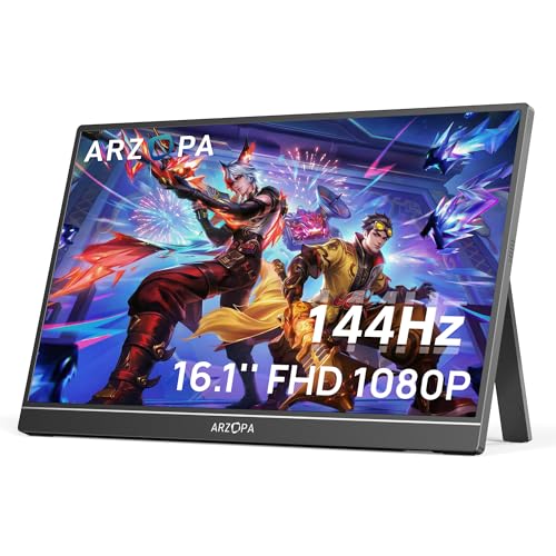 ARZOPA 16.1'' 144Hz Portable Gaming Monitor, 106% sRGB 1080P FHD Kickstand Portable Monitor with HDR, Ultra Slim, Eye Care, External Second Screen for Laptop, PC, PS5, Mac, Xbox-Z1FC - color: Black, size: 16.1", style: Z1FC/144Hz