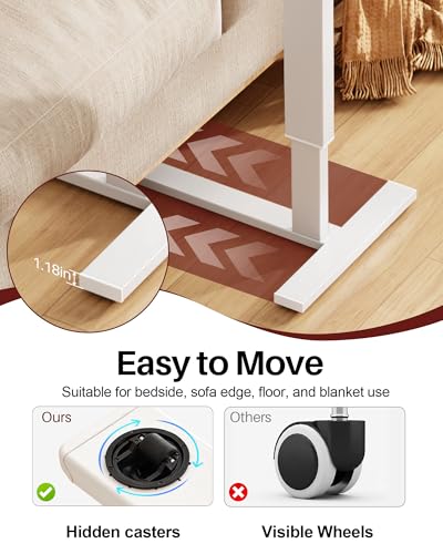 Foldable Overbed Table with Wheels, Pneumatic Adjustable Overbed Bedside Table, Mobile Standing Desk, Hospital Bed Tables Over The Bed, Rolling Laptop Desk with Casters for Home Office - color: White