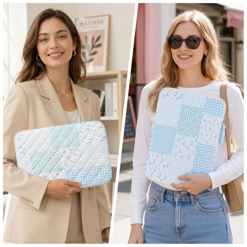 11.6 inch Cotton Quilted Laptop Sleeve for Women, Aesthetic Puffy Laptop Case Carrying Bag Compatible with MacBook Air/Pro 11.6, Soft Computer Liner Bag (Green Blue Pin, 11.6 inch) - color: Green Blue Pin, size: 11.6 inch