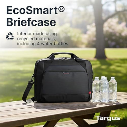 Targus 17–18 Inch Classic EcoSmart Briefcase, Large Laptop Bag with Padded Laptop Sleeve, Anti-Theft Zippers, Hidden Phone Pocket, Water-Resistant Design, Trolley Strap, Black CN418GL