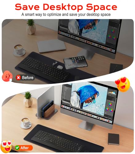 JCZT Vertical Laptop Stand, Walnut Dual Laptop Holder, Black | with Adjustable Aluminum Alloy Base Laptop Stand for All MacBok/Surface/Samsung/HP/Dell/Chrome Book Laptops (Up to 17.3 inch) - color: Black