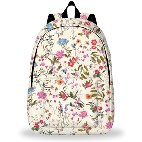 Laptop Backpack for Women - Durable Lightweight 15.7 Inch Laptop Backpack with 1 Main Compartment，Waterproof Casual Daypack Travel Backpack for Men - color: Beige Floral, size: 15.7inch