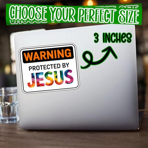 (3Pcs) Warning Protected By Jesus Christian Sticker Waterproof Vinyl Decal Religious Faith Stickers Colorful Jesus Decal Laptop Water Bottle Journal Bible Study Gifts Christians Women Teens 3x2.4 Inch - color: Protected By Jesus