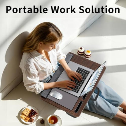 Home Office Lap Desk with Wrist Rest Wrist Rest, Mouse Pad, and Phone Holder Large Laptop Bed Desk for Notebook, Laptop, Tablet, Lap Stand Fits Up to 17 Inch Laptops (Brown) - color: Brown, size: Large