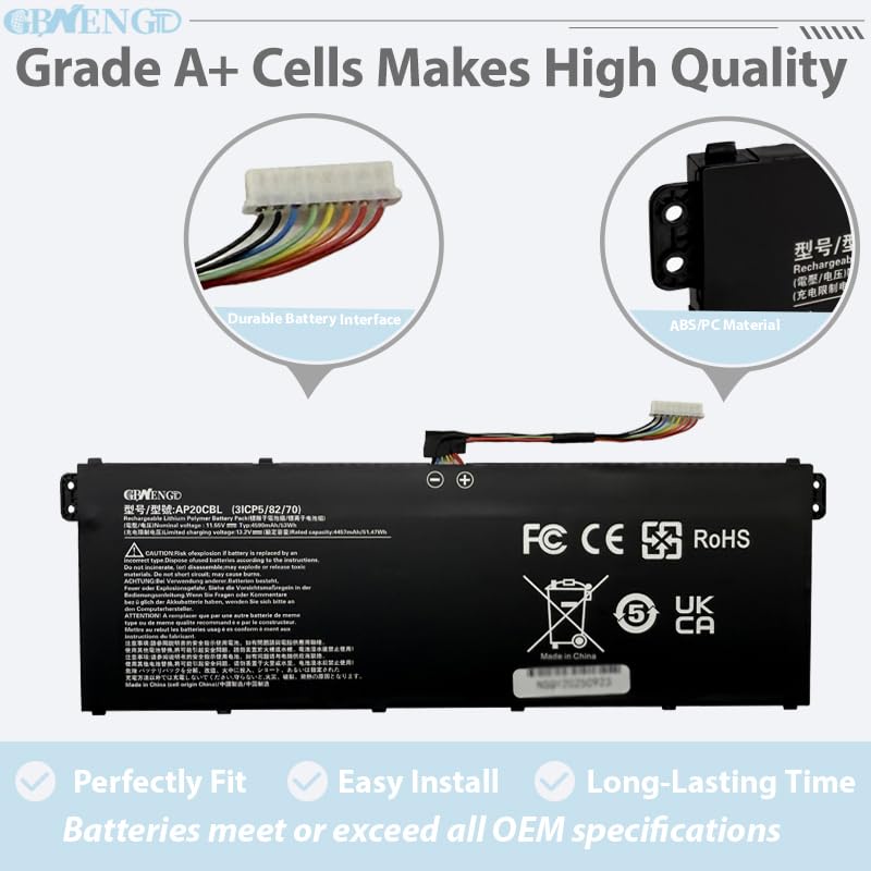 AP20CBL Laptop Battery Replacement for Swift 3 SF314-43 SF314-511 Aspire 5 A515-45 A515-46 A515-56 Aspire 7 A715-43G TravelMate Spin B3 TMB311RNA-32 Vero AV15-51 KT.0030B.002