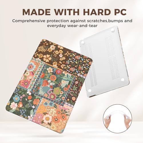 iCasso for MacBook Air 13 inch Case 2020 2019 2018 Release A2337 M1 A2179 A1932, Flower Hard Shell Protective Case for MacBook Air 13.3 inch + Keyboard Cover + Screen Film, Brown Flower - color: Brown Patchwork