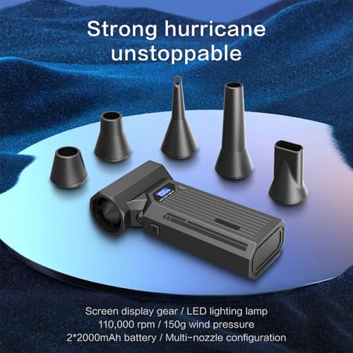 Compressed Air Duster-150000RPM Super Power Electric Air Duster, 3-Speed Adjustable Rechargeable Cordless Air Blower with Fast Charging for PC Keyboard Cleaning, Car, Home,Outdoor，5 Nozzle