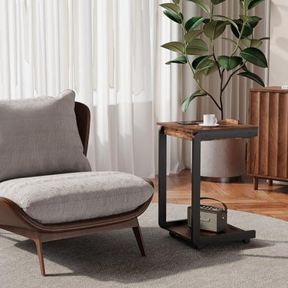 Rolling TV Tray Table with Storage,C Table with Drawer for Couch | Rolling Side Table with Storage，TV Tray Table on wheels with Tiltable Desktop for Couch，Sofa Laptop，Living Room，Bedroom