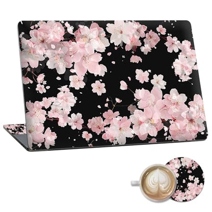 Laptop Skin Sticker Decal 15.6 Inch,12 13 13.3 14 15 15.6 in Laptop Netbook Skins for Notebook,Art Decal Removable Waterproof Scratch Resistant,Universal Vinyl Cover,Cherry Blossom Black - color: Cherry Blossom Black