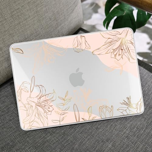 MEEgoodo 4-in-1 Printed Case for MacBook Neo 13 inch 2026 Release Model A3404, Laptop Hard Shell Cases with Keyboard Skin & Screen Protector & Webcam Covers, Gold Flowers Lilies - color: Gold Flowers Lilies