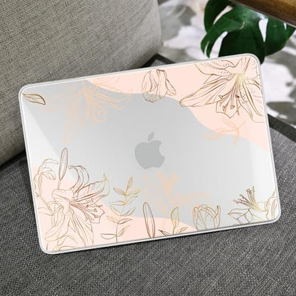 MEEgoodo 4-in-1 Printed Case for MacBook Neo 13 inch 2026 Release Model A3404, Laptop Hard Shell Cases with Keyboard Skin & Screen Protector & Webcam Covers, Gold Flowers Lilies - color: Gold Flowers Lilies