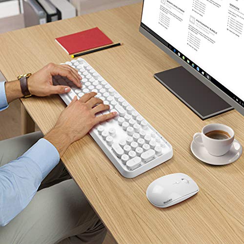 White Wireless Keyboard and Mouse Combo, Cute Bubble Keyboard with Round Keys,2.4Ghz Full Szie Aesthetic Minimalist Keyboard with Number Pad for PC Laptop Desktop - color: White wireless keyboard and mouse