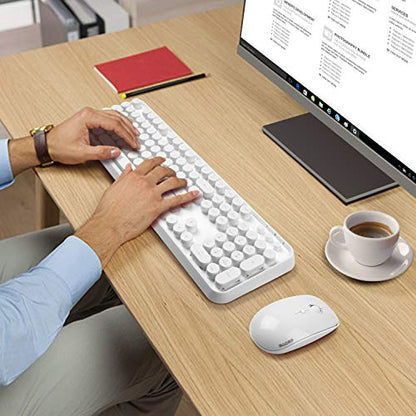 White Wireless Keyboard and Mouse Combo, Cute Bubble Keyboard with Round Keys,2.4Ghz Full Szie Aesthetic Minimalist Keyboard with Number Pad for PC Laptop Desktop - color: White wireless keyboard and mouse
