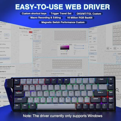 AULA WIN68 HE PRO - Hall Effect Gaming Keyboard with Magnetic Switch, Fast Trigger Mode Adjustable Actuation, 8KHz Polling Rate, Wired RGB Backlit Mechanical Gaming Keyboard 60 Percent Compact Design - color: Grey-pro version