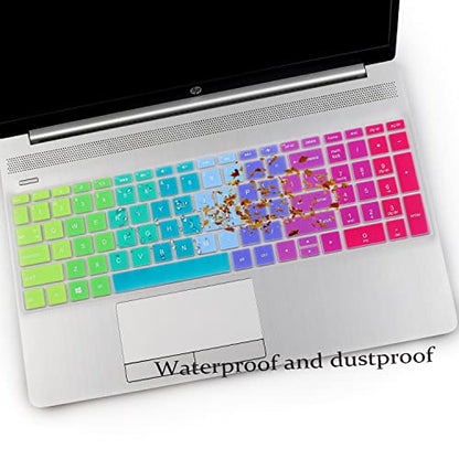 2PCS Keyboard Cover for HP Laptop 15.6 15-dy 15-dw 15-bw 15-bf 15-bs 15-cb 15-cc 15-cd 15-cs 15-da 15-ef Series, HP Envy 17.3 17-by 17-bs 17-ca 17-by1053dx/by2053c/by3051cl/by3613dx 17-bs011dx/bs049dx - color: Rainbow+Clear