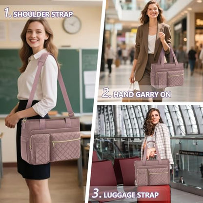 SDYSM Teacher Tote Bag 15.6 inch Laptop Bag Work Bags for Women Nurse Tote Professional Computer Messenger Shoulder Bags Laptop Briefcase for Office, College, Nursing, Dusty Pink - color: Dusty Pink